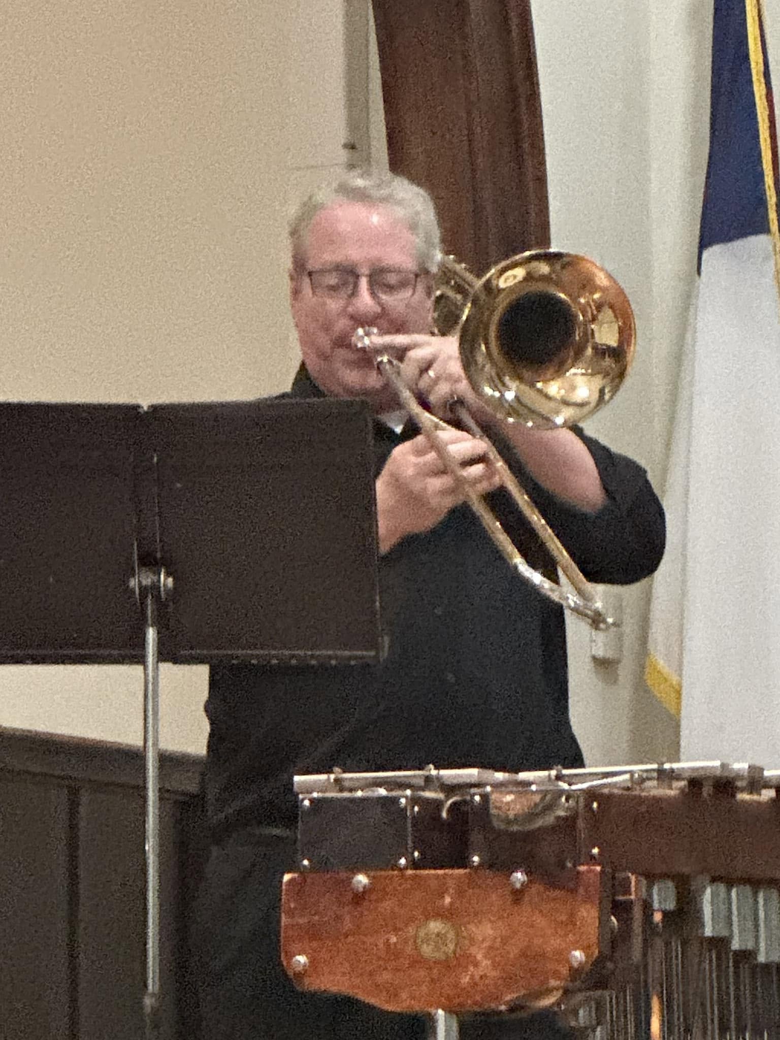 Steve playing trombone in worship